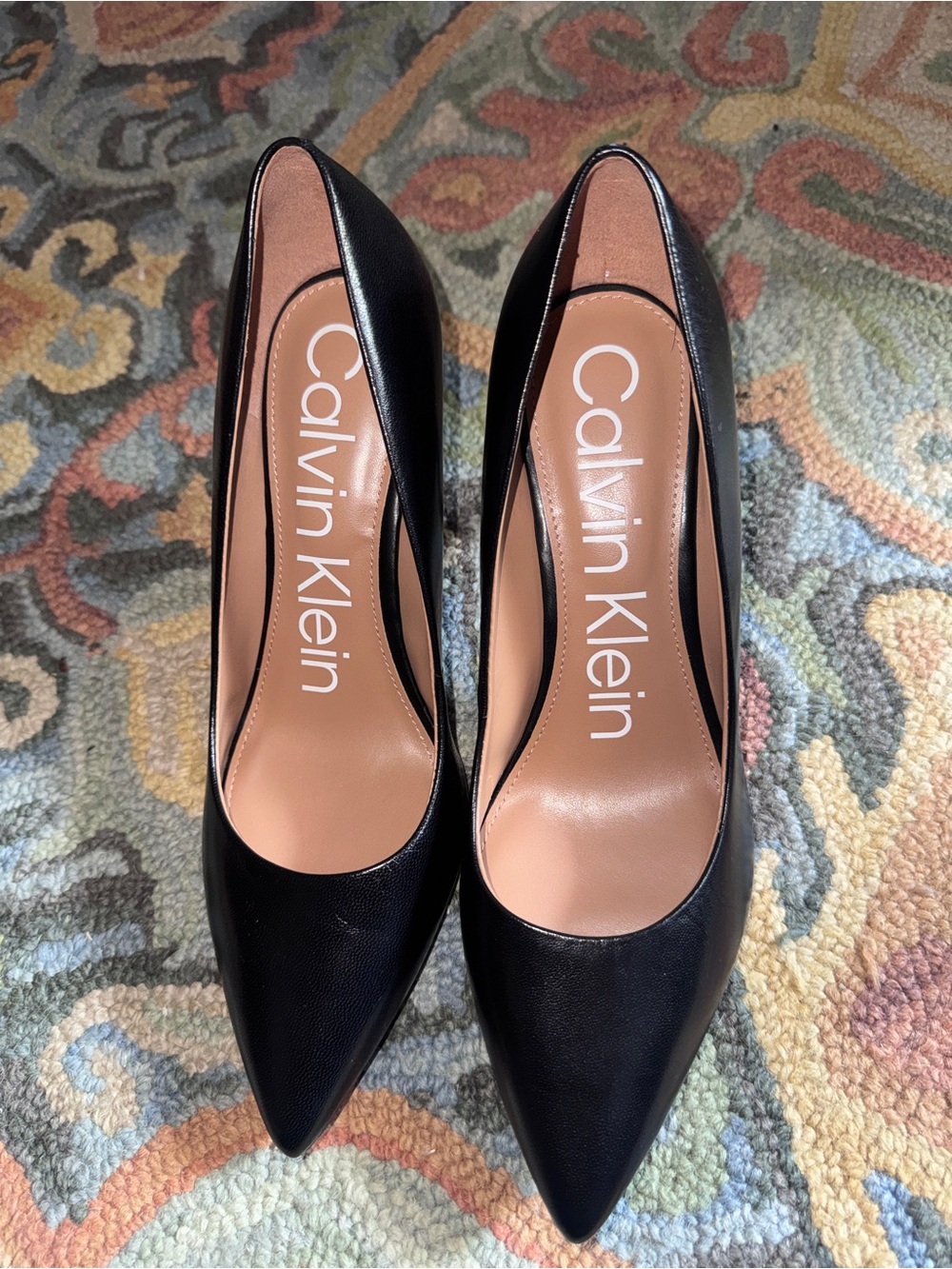 Calvin Klein Black Pointed Toe Leather Pumps